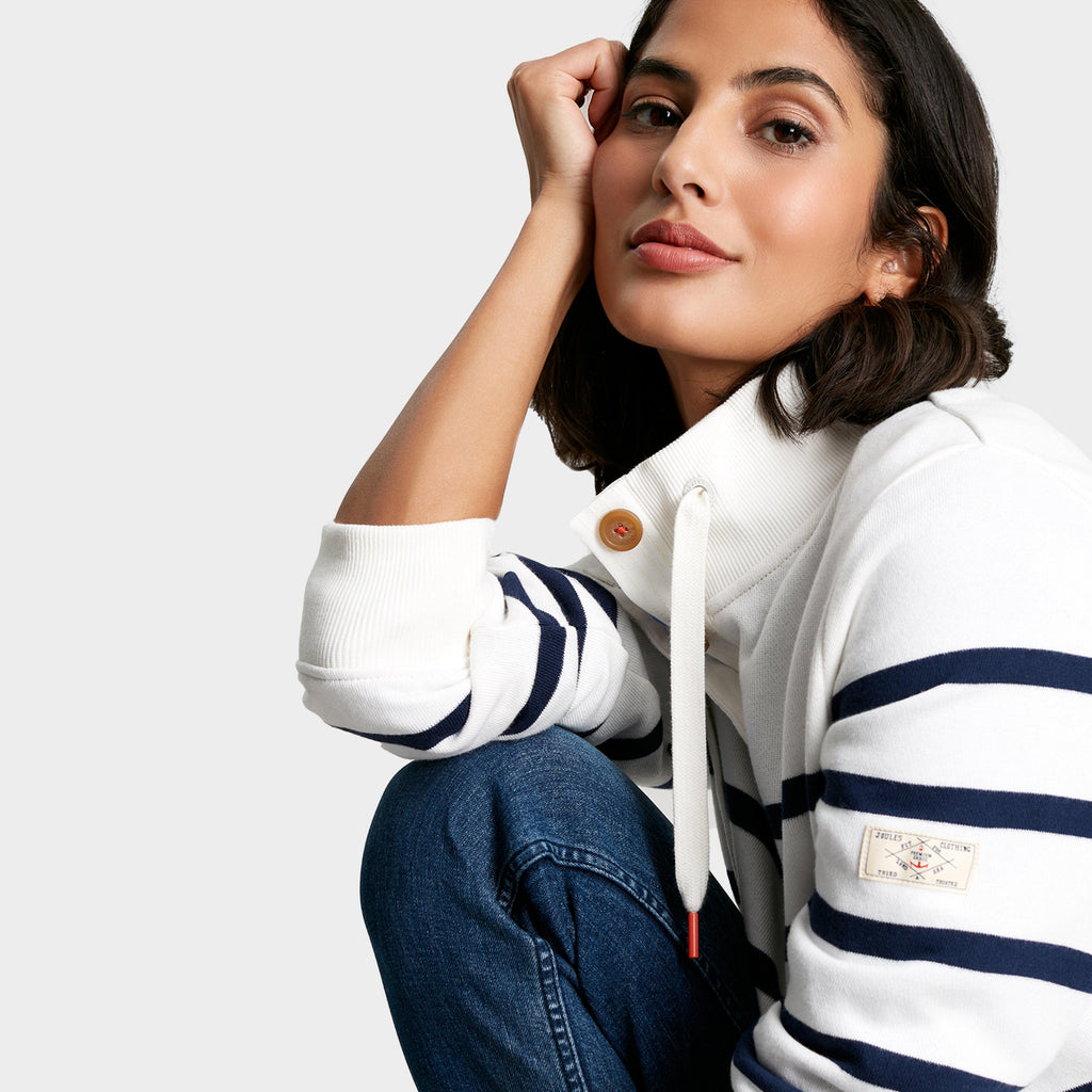 Womens Southwold Funnel Neck Sweatshirt Navy Creme Stripe
