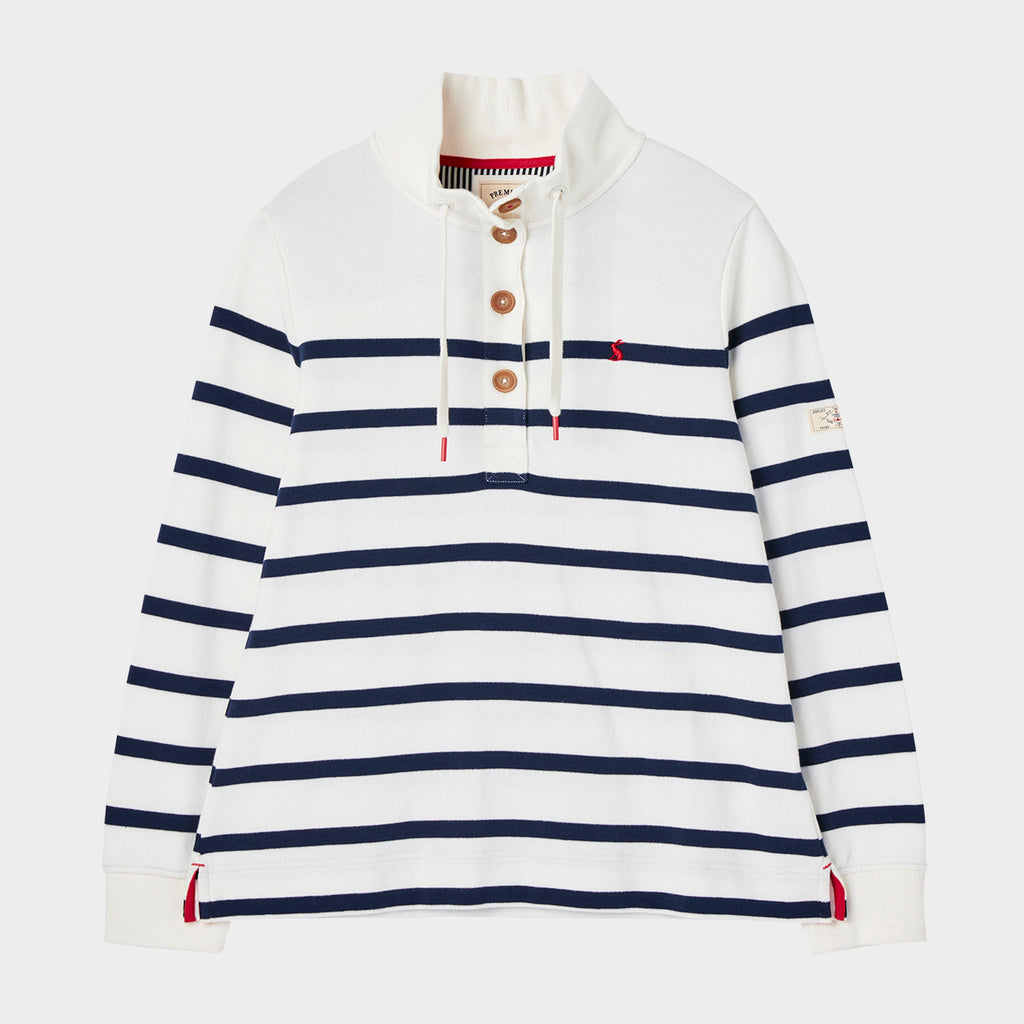 Womens Southwold Funnel Neck Sweatshirt Navy Creme Stripe