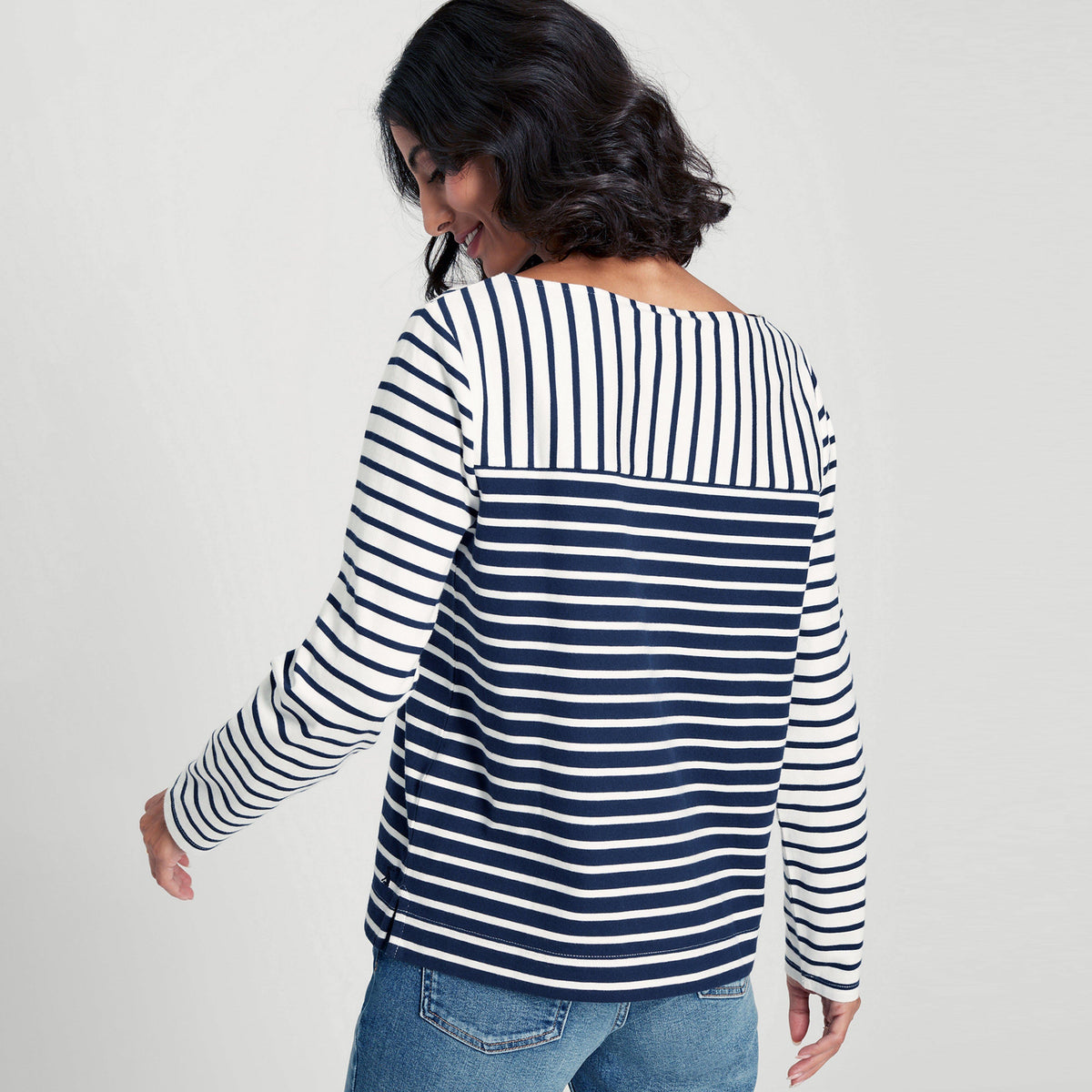 Womens Harbour Long Sleeve Jersey Top Cream Hotch Potch Stripe