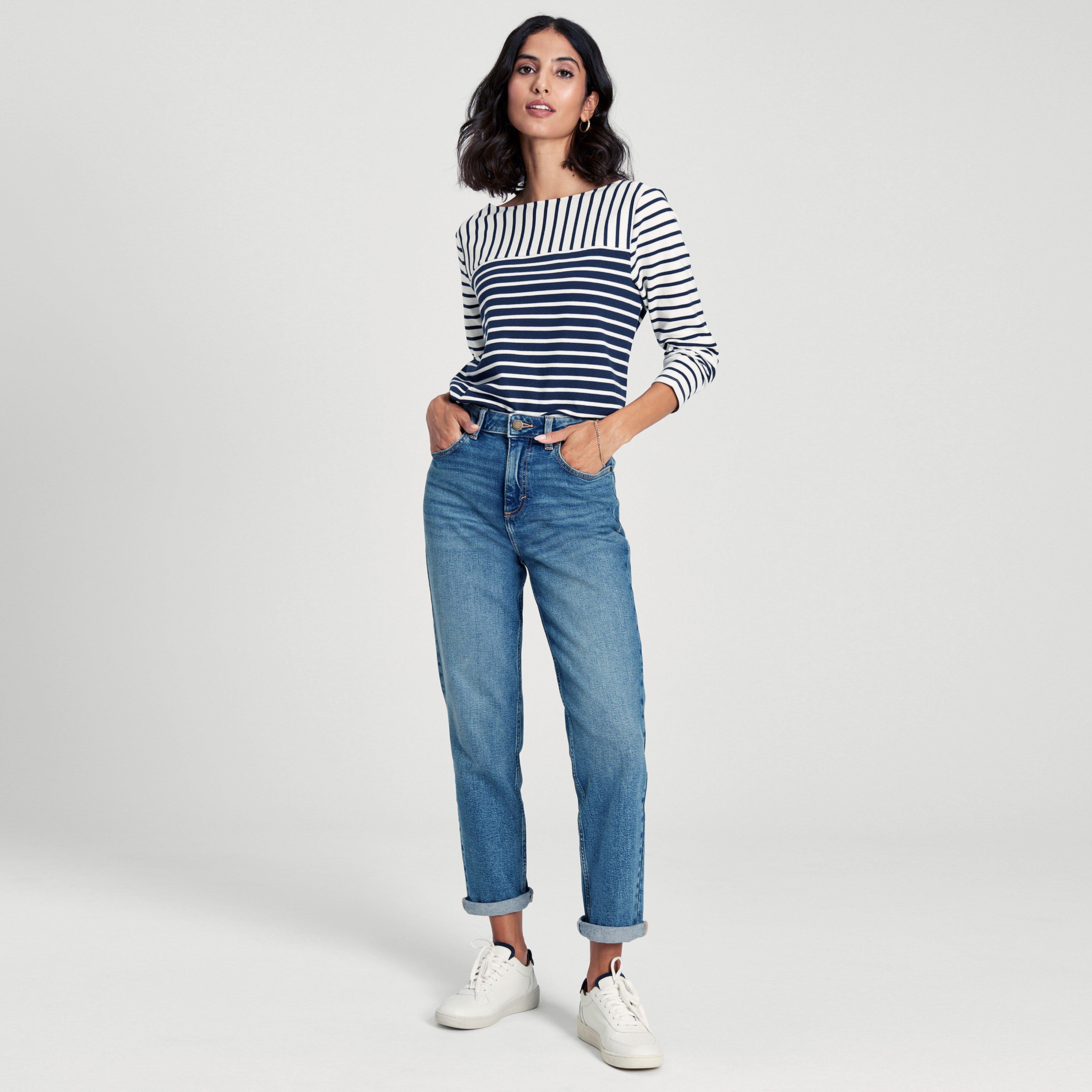 Womens Harbour Long Sleeve Jersey Top Cream Hotch Potch Stripe