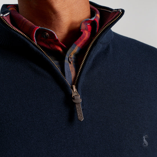 Mens Hillside Quarter Zip Funnel Neck Jumper French Navy Marl