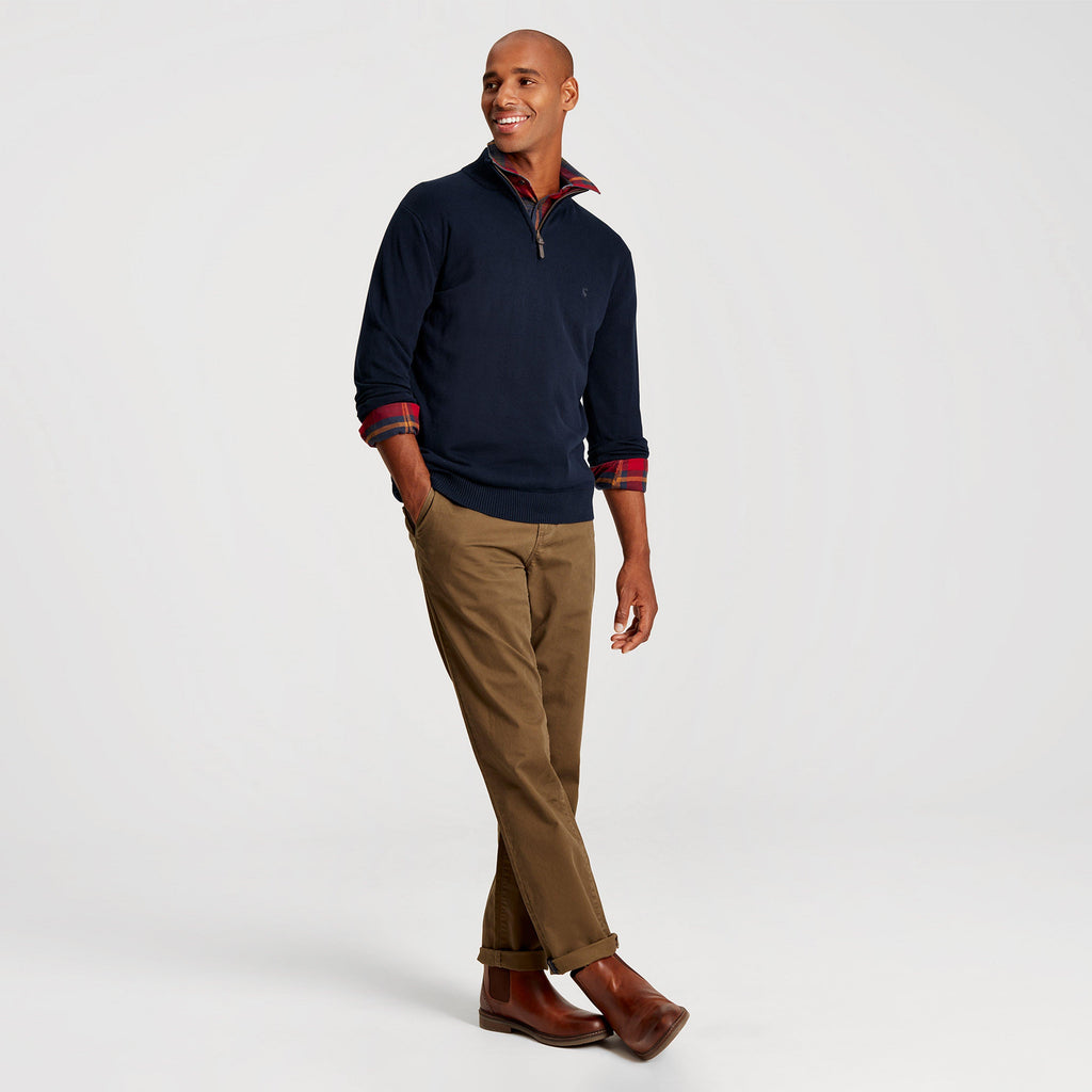 Mens Hillside Quarter Zip Funnel Neck Jumper French Navy Marl