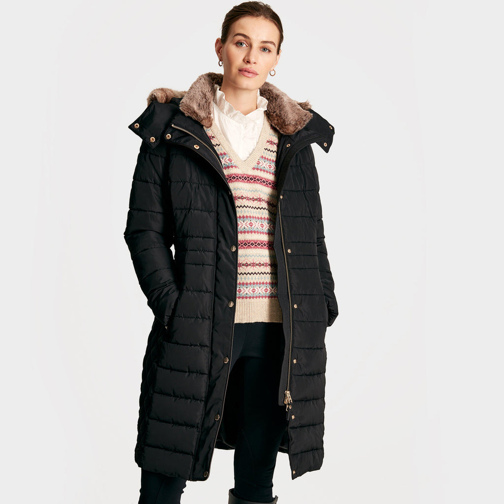 Womens Charlington Showerproof Longline Padded Coat Black