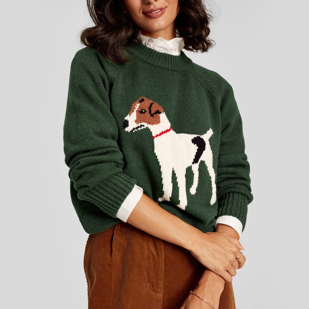 Womens Margot Intarsia Knit Jumper Dark Green