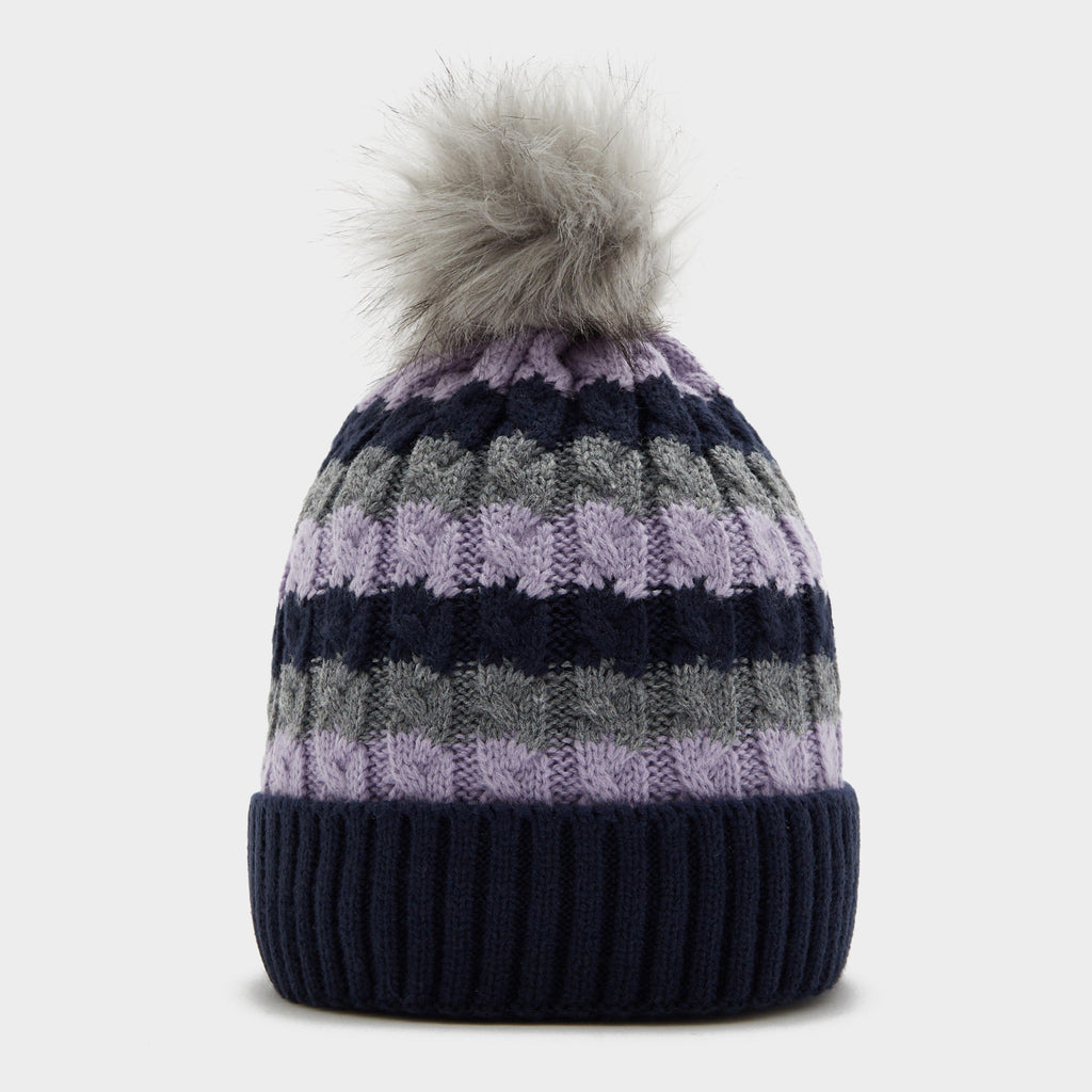 Womens Waterproof Knit Pom Pom Hat Navy/Lilac/Grey