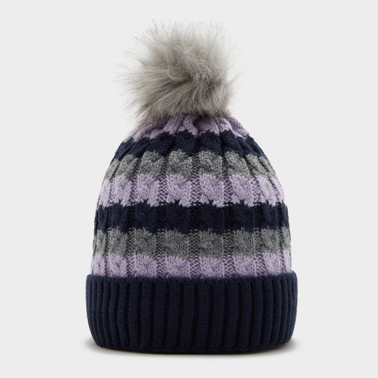 Womens Waterproof Knit Pom Pom Hat Navy/Lilac/Grey