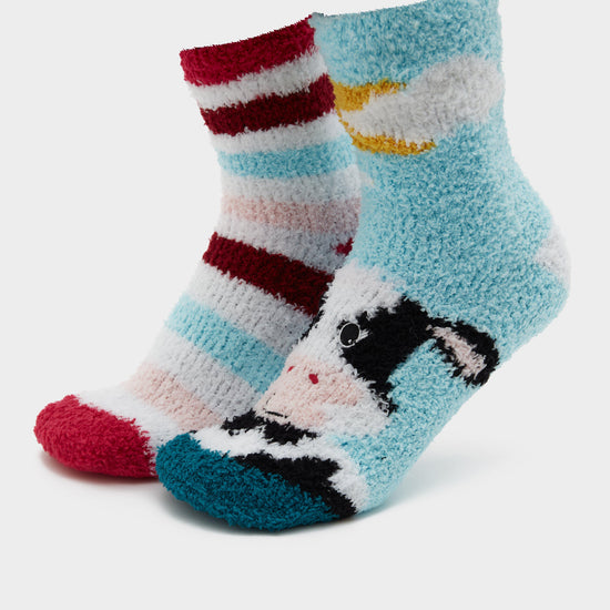Womens Lounge Socks 2 Pack Cow