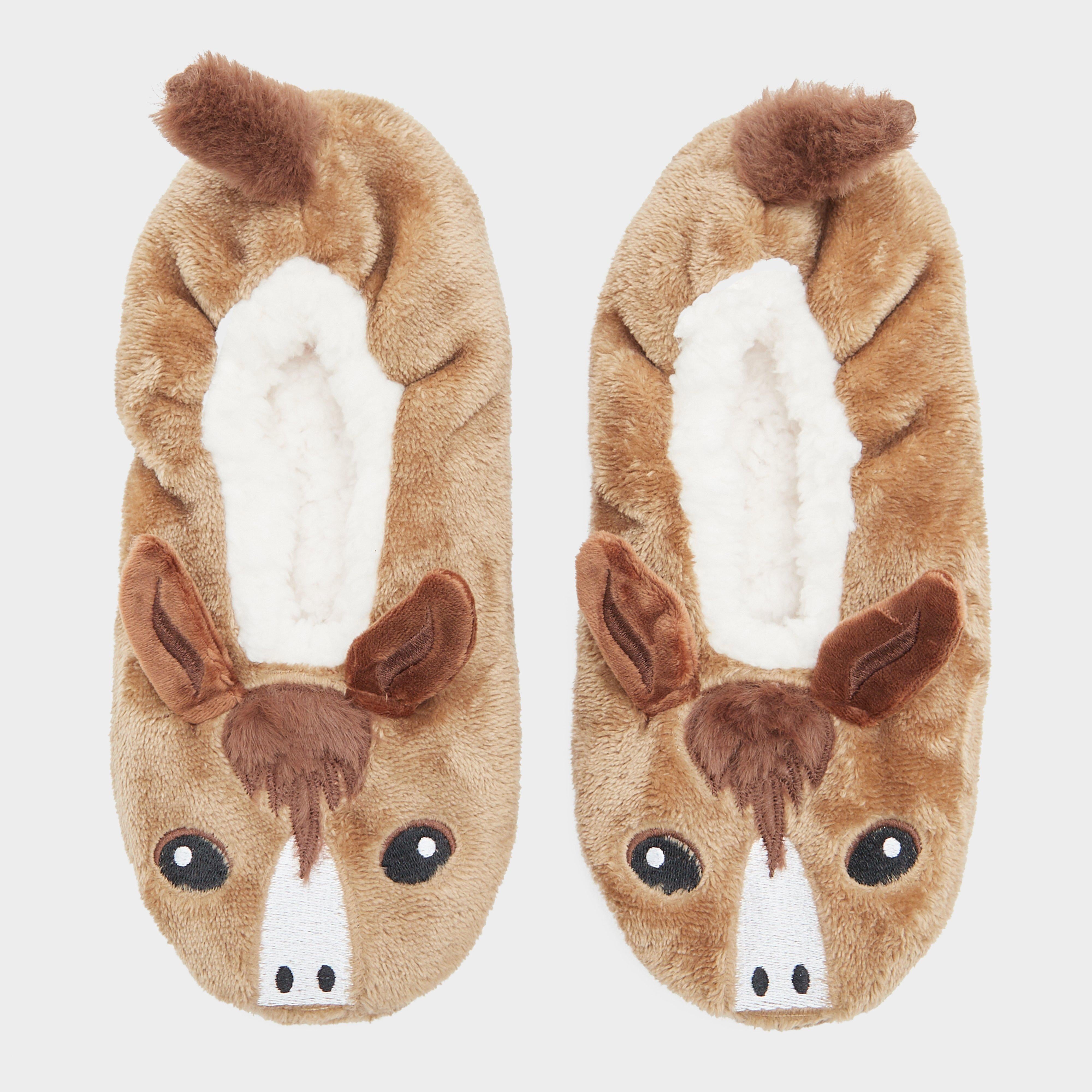 Womens Wild Feet Fluffy Footsie Slippers Horse