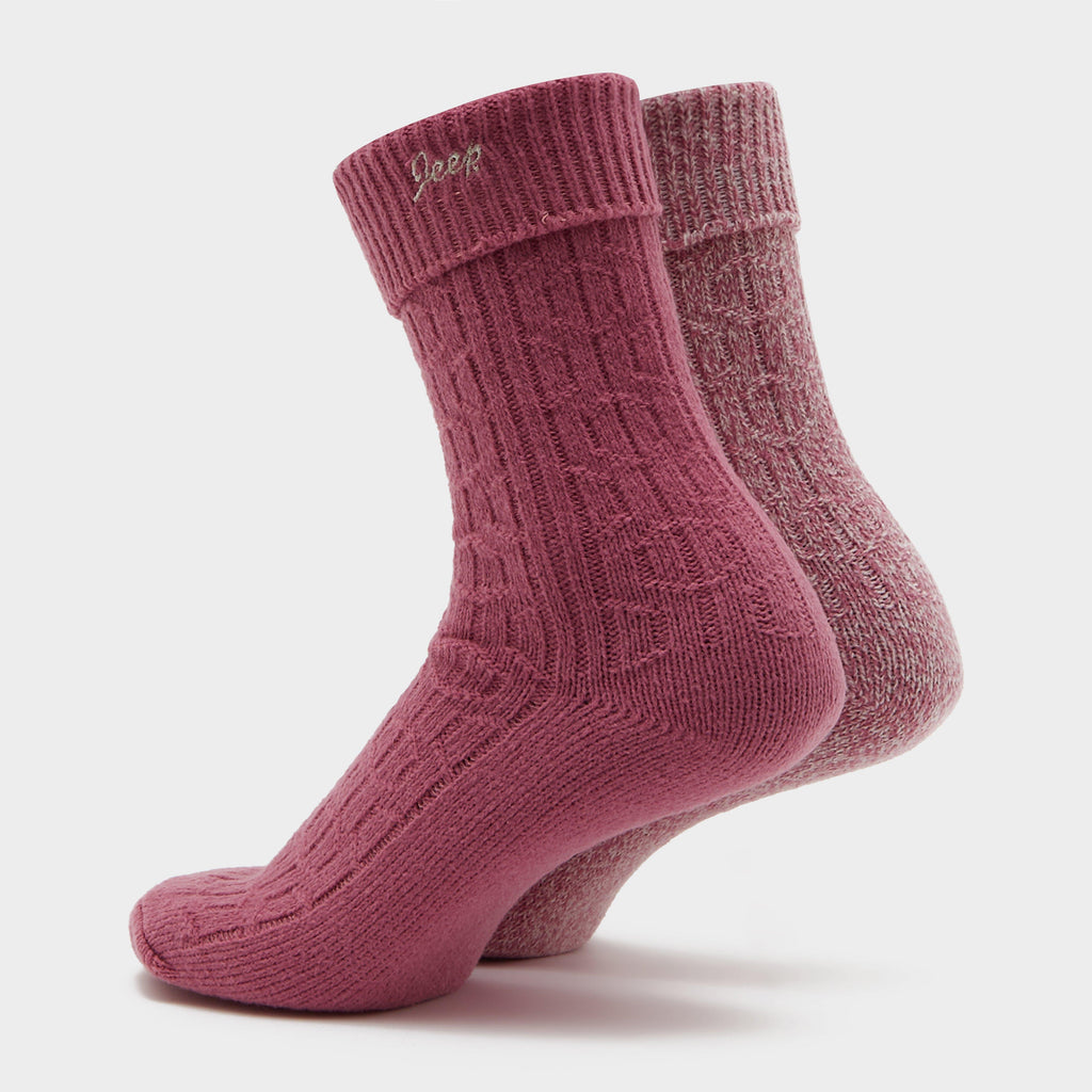 Womens Super Soft Brushed Boot Socks Cerise/Cream