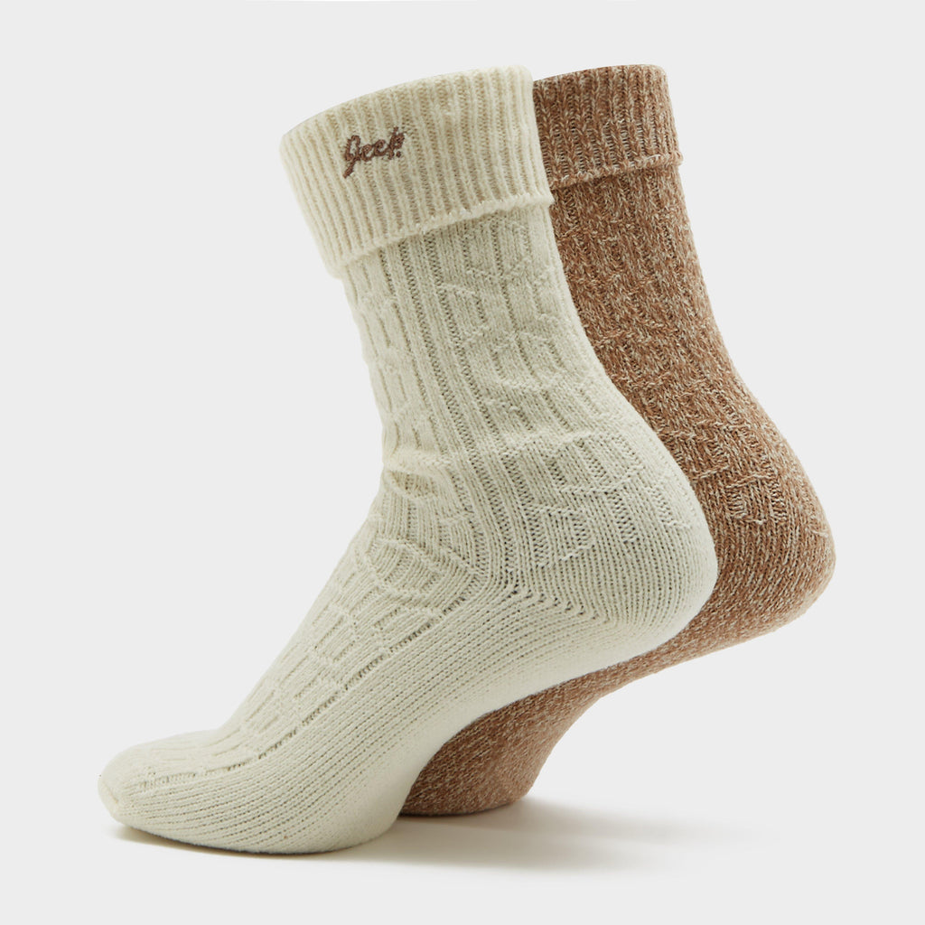 Womens Super Soft Brushed Boot Socks Taupe/Cream
