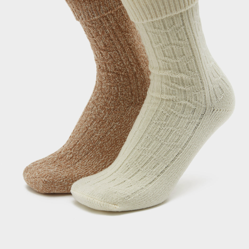 Womens Super Soft Brushed Boot Socks Taupe/Cream