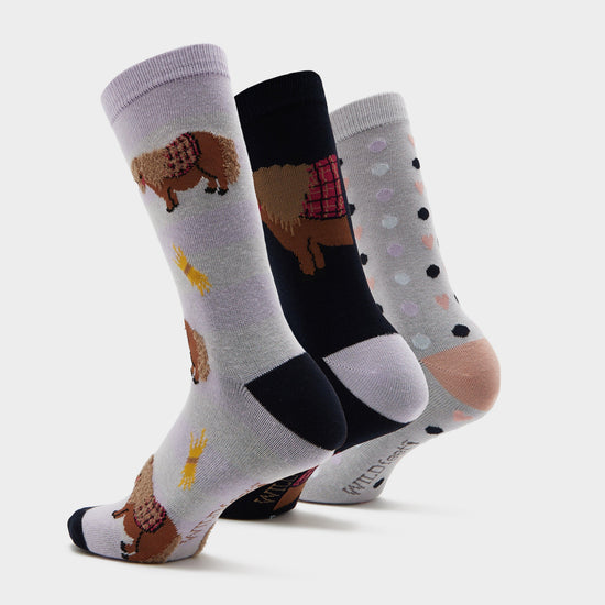 Adults Wild Feet 3 Pack Socks Snacky Pony