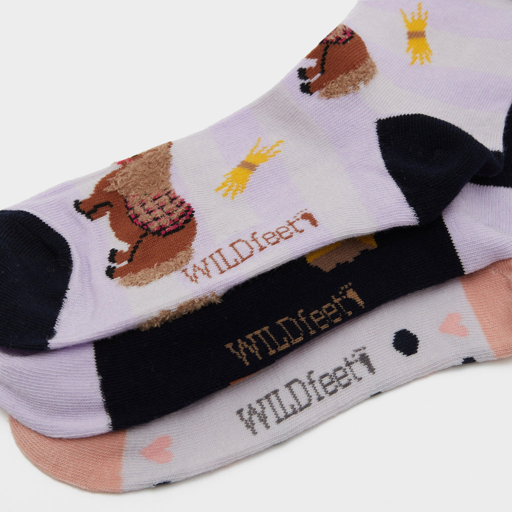 Adults Wild Feet 3 Pack Socks Snacky Pony