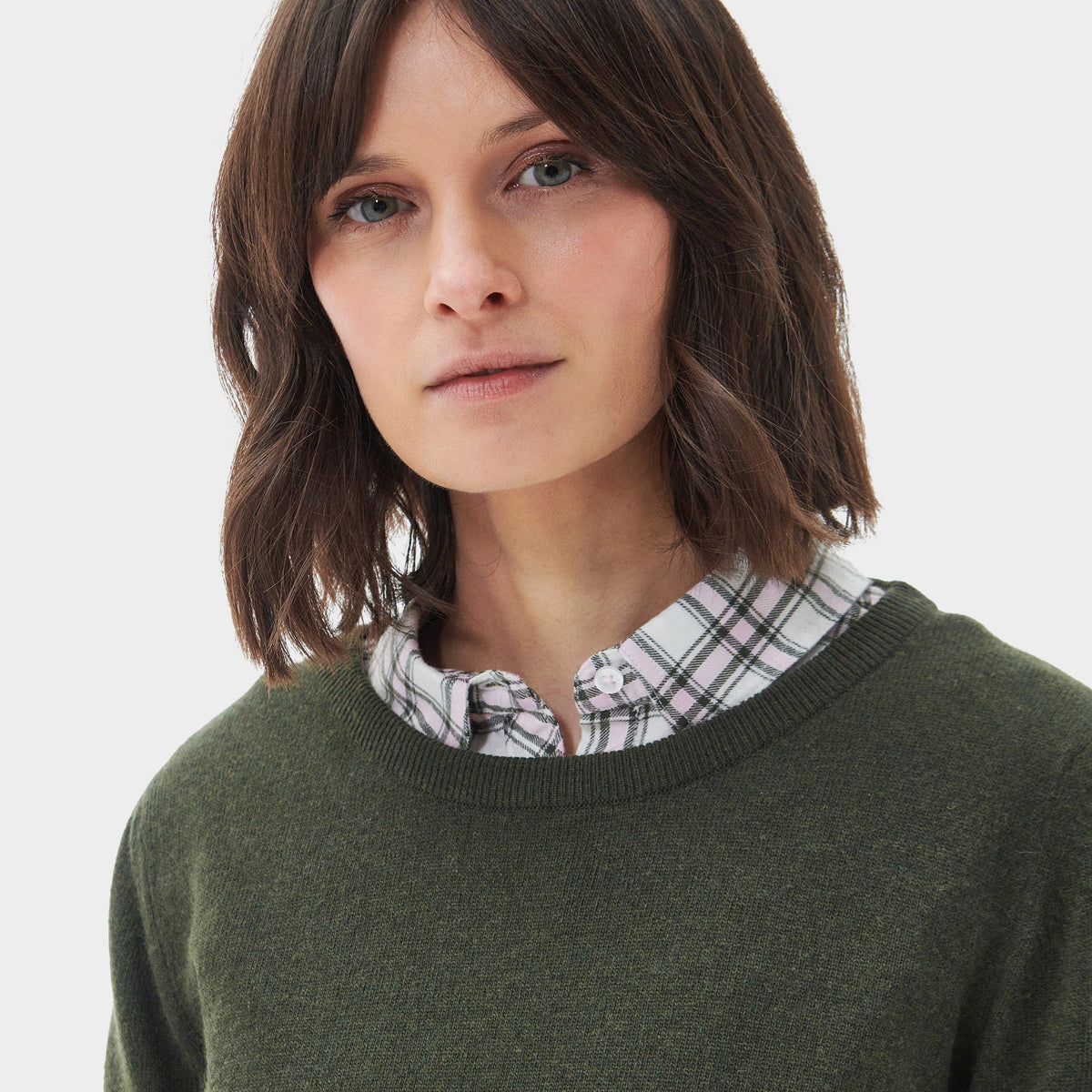 Womens Pendle Knitted Jumper Warm Olive/Fawn