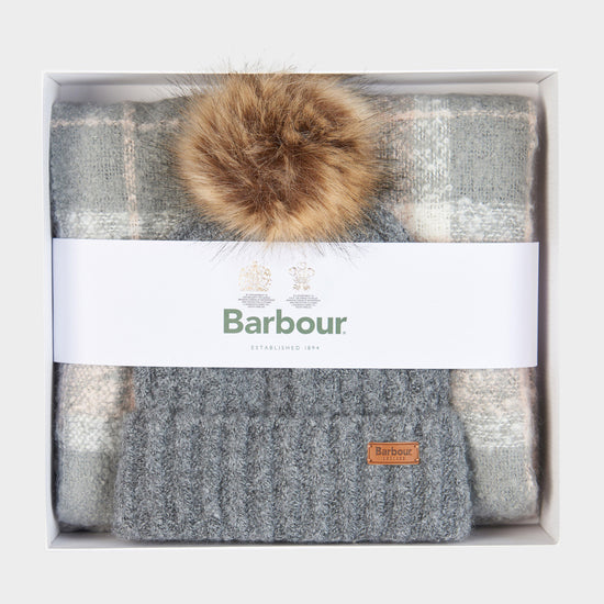 Womens Saltburn Beanie & Tartan Scarf Set Grey Rose