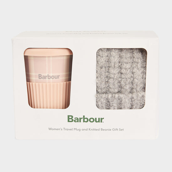 Womens Travel Mug And Beanie Set Pink/Grey