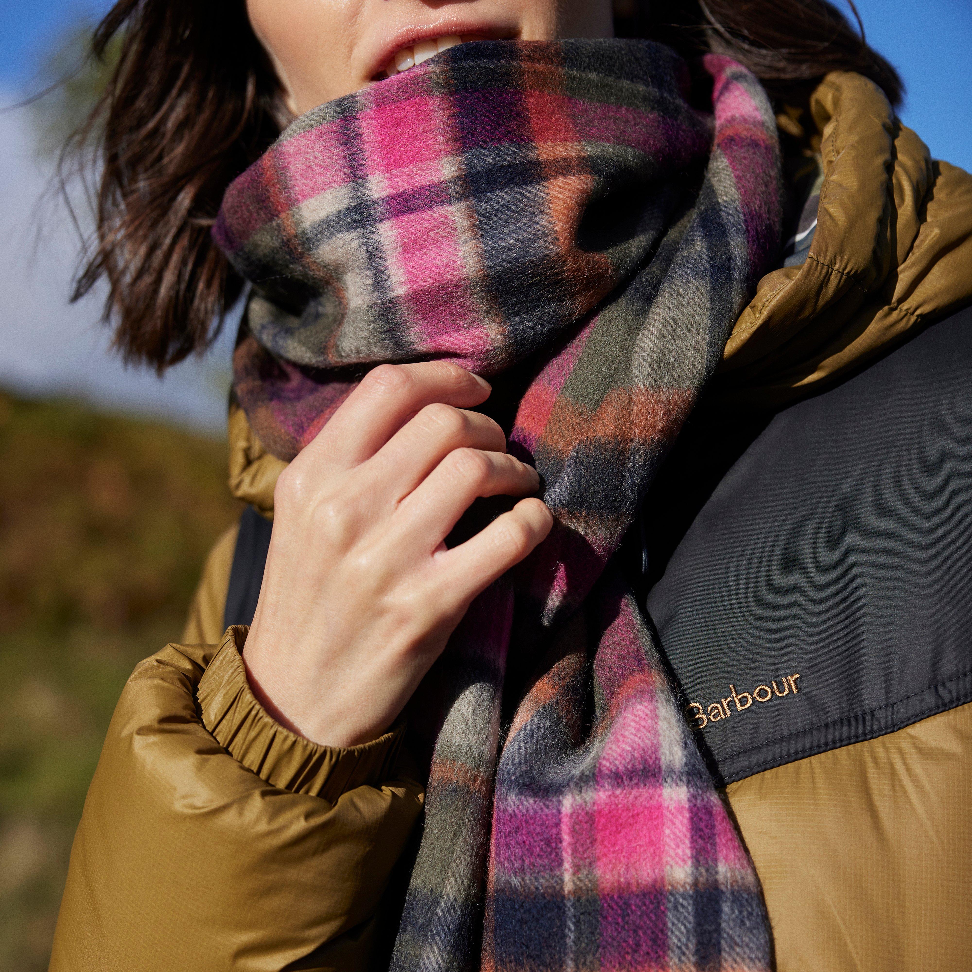 Womens Vintage Winter Plaid Scarf Pink Dahlia