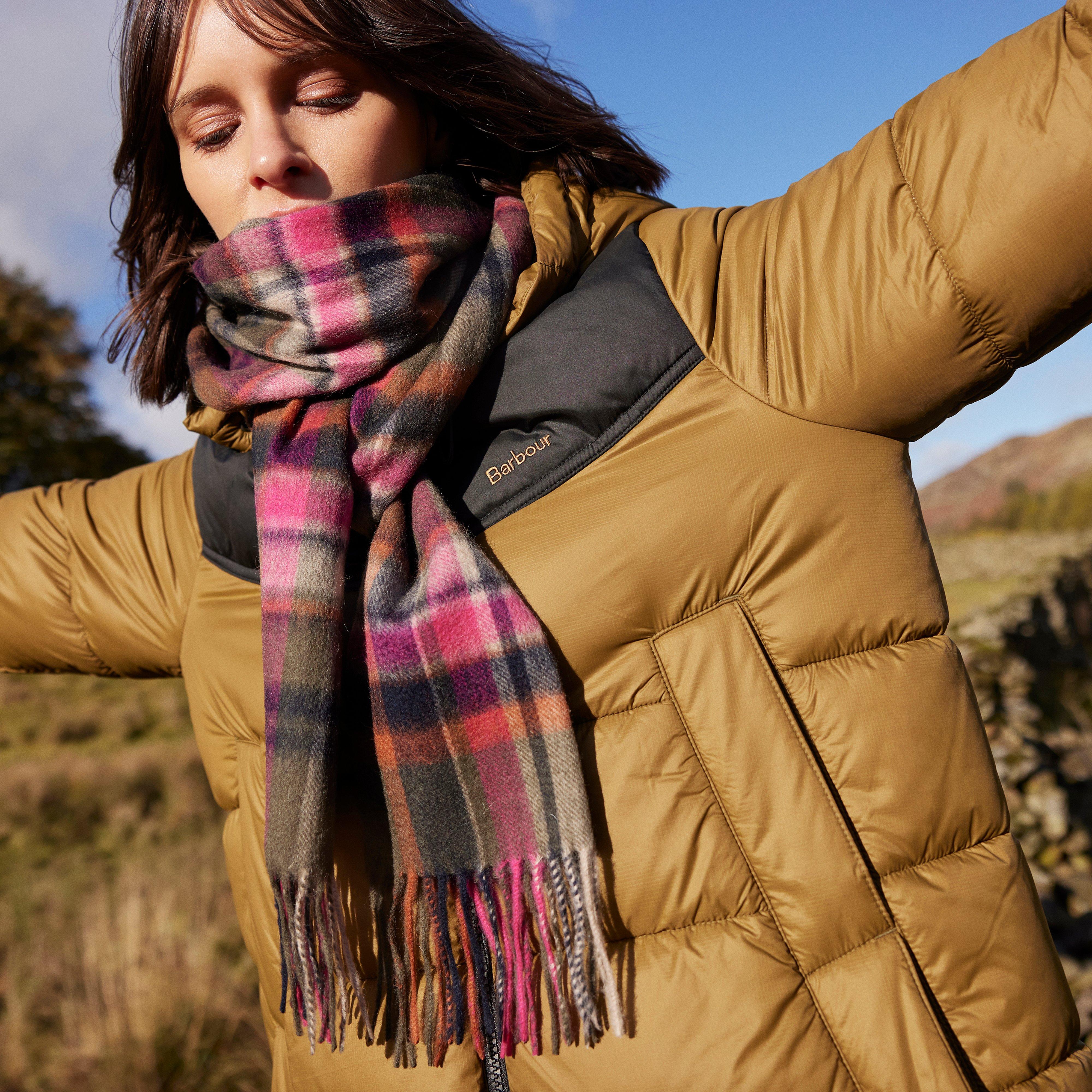 Womens Vintage Winter Plaid Scarf Pink Dahlia