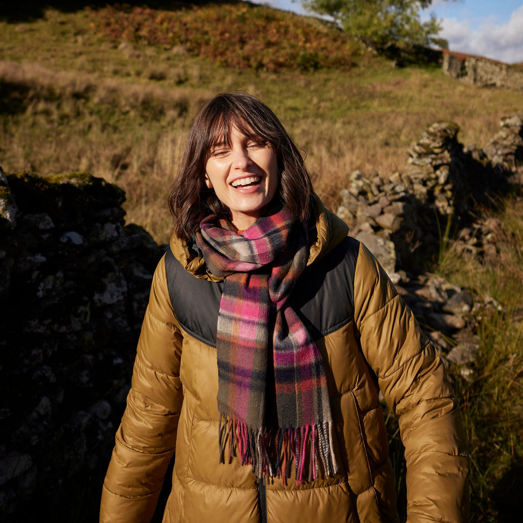 Womens Vintage Winter Plaid Scarf Pink Dahlia