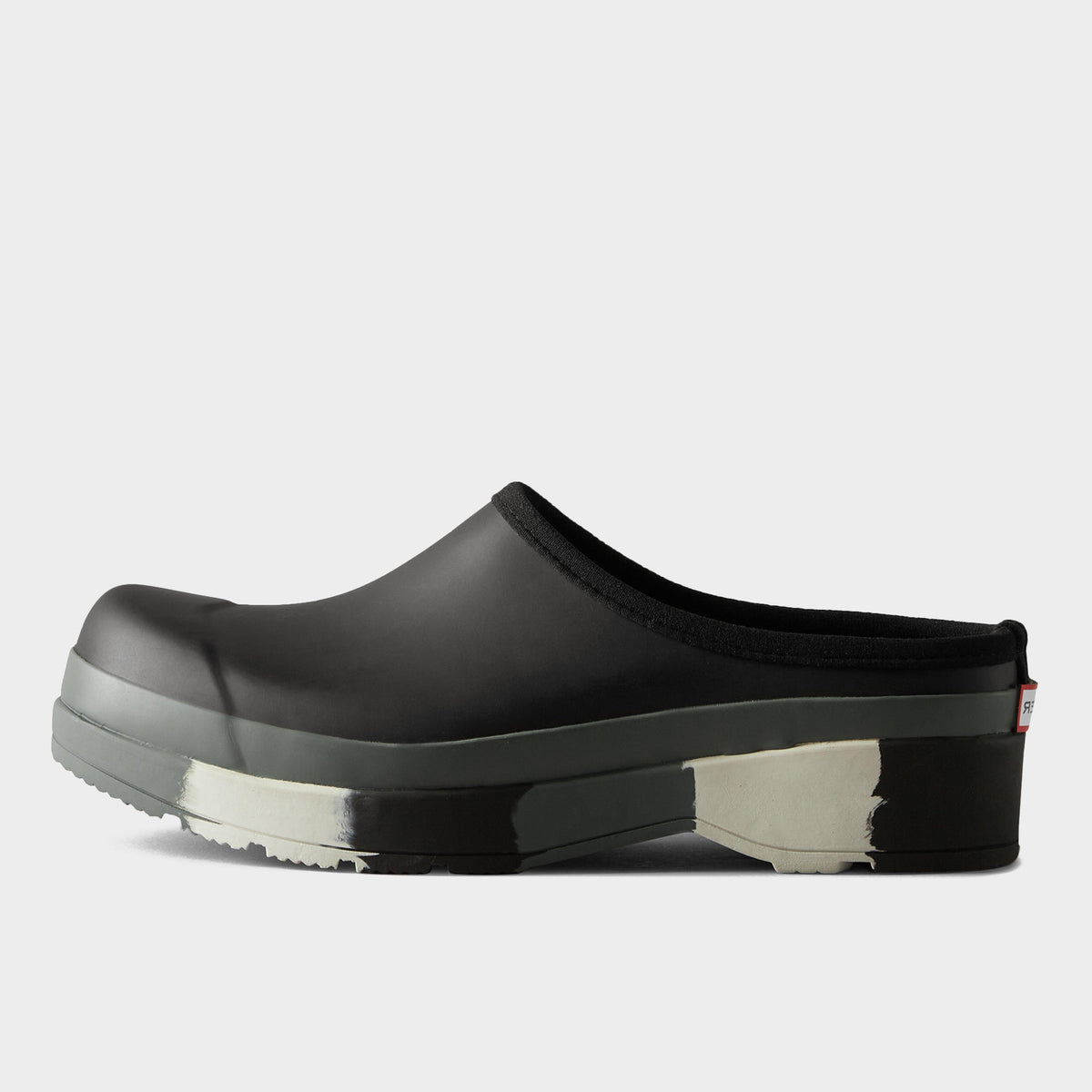 Mens Original Striped Sole Play Rubber Clogs Black/White Willow/Urban