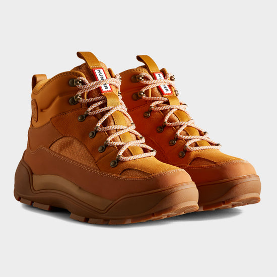 Mens Urban Explorer Leather Lace-Up Commando Boots Orange