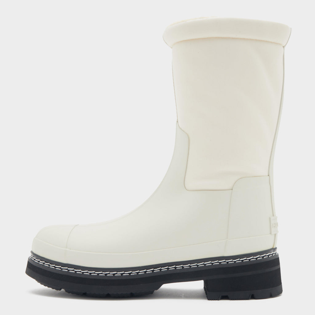 Womens Refined Stitched Roll Top Vegan Shearling Boots White
