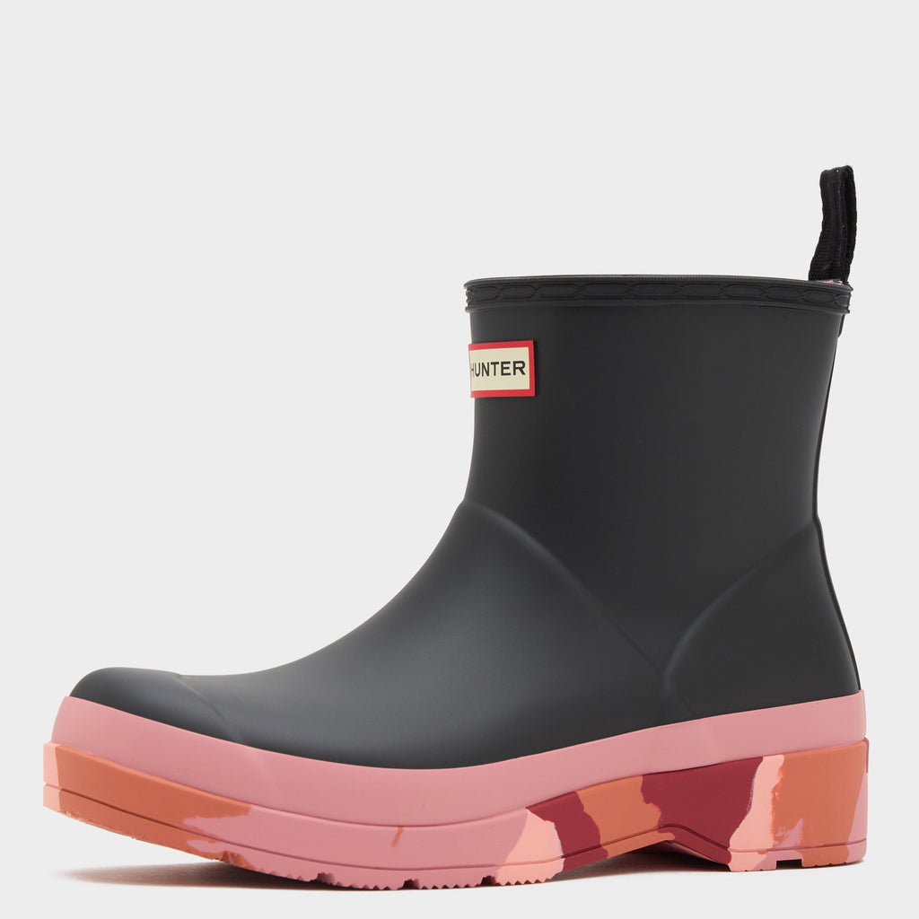 Womens Play Short Camo Sole Rain Wellington Boots Black/Pink