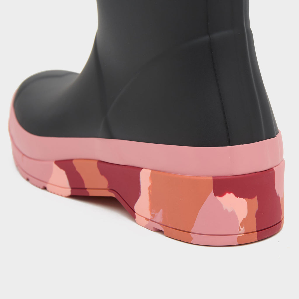 Womens Play Short Camo Sole Rain Wellington Boots Black/Pink