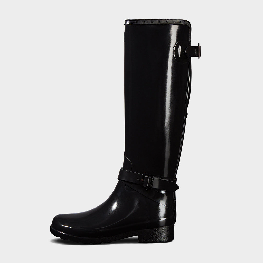 Womens Original Refined Back Adjustable Tall Gloss Wellington Boots Black