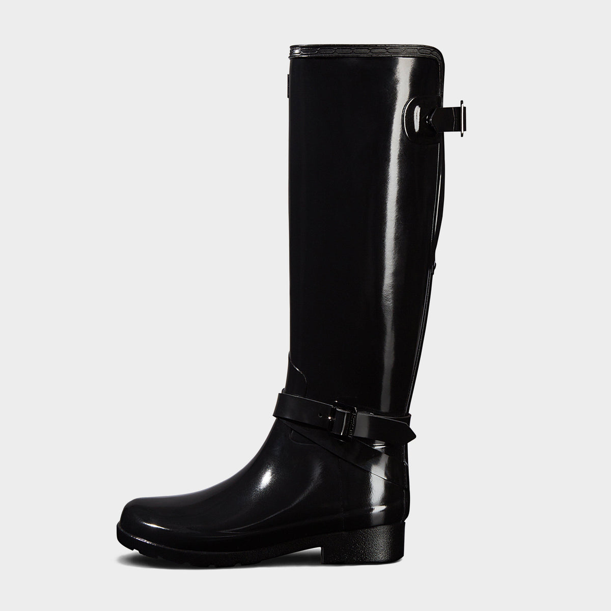 Womens Original Refined Back Adjustable Tall Gloss Wellington Boots Black