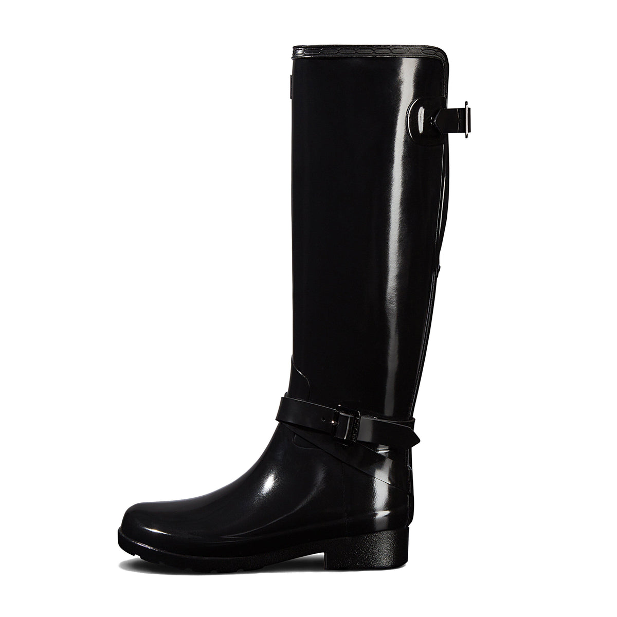 Womens Original Refined Back Adjustable Tall Gloss Wellington Boots Black