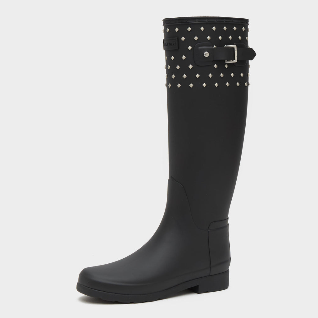Womens Refined Tall Studded Cuff Wellington Boots Black