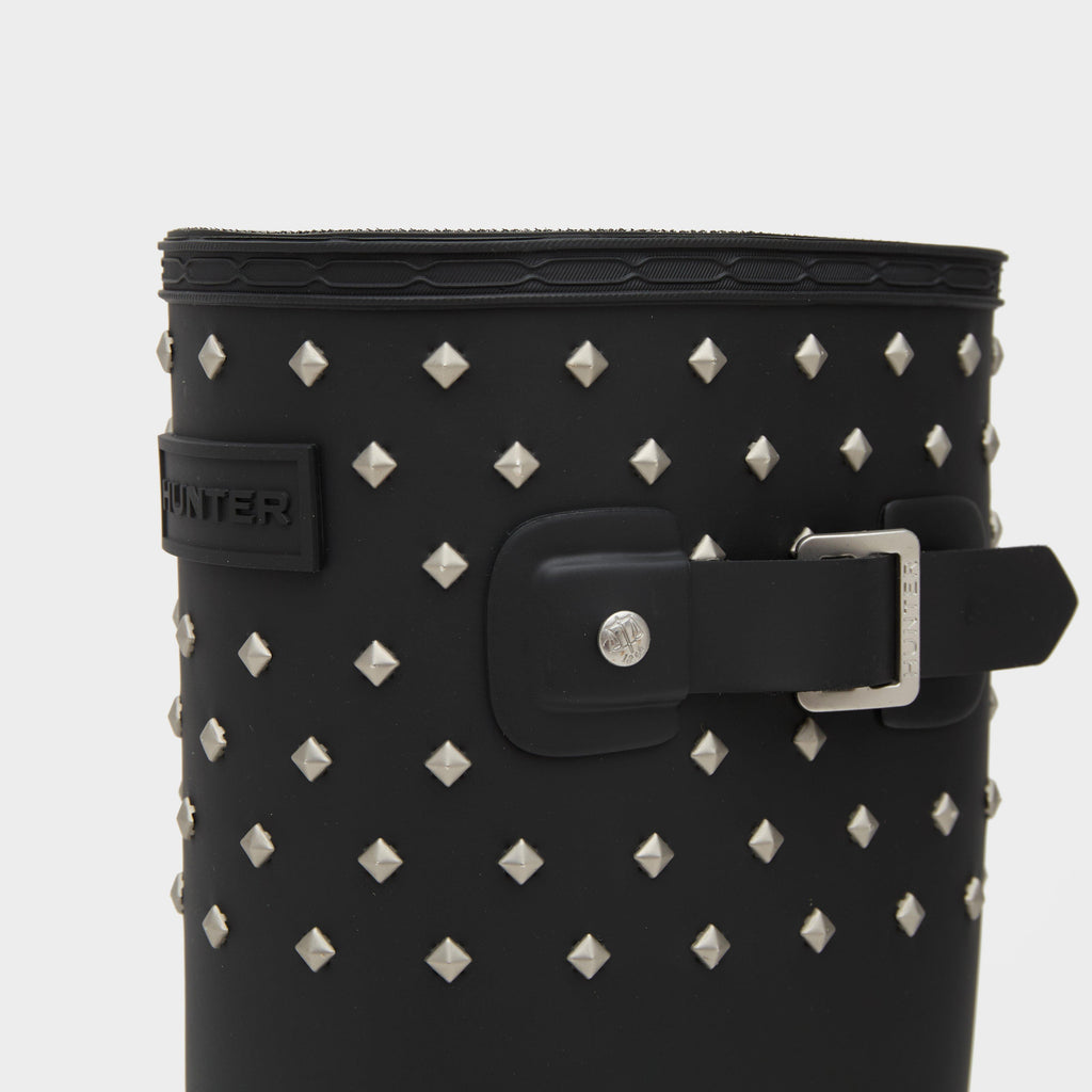 Womens Refined Tall Studded Cuff Wellington Boots Black