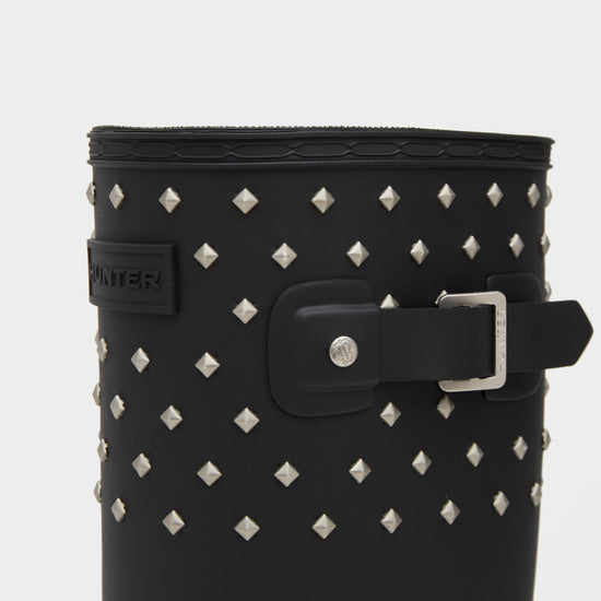 Womens Refined Tall Studded Cuff Wellington Boots Black