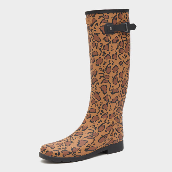 Womens Refined Tall Leopard Print Wellington Boots Rich Tan/Saddle
