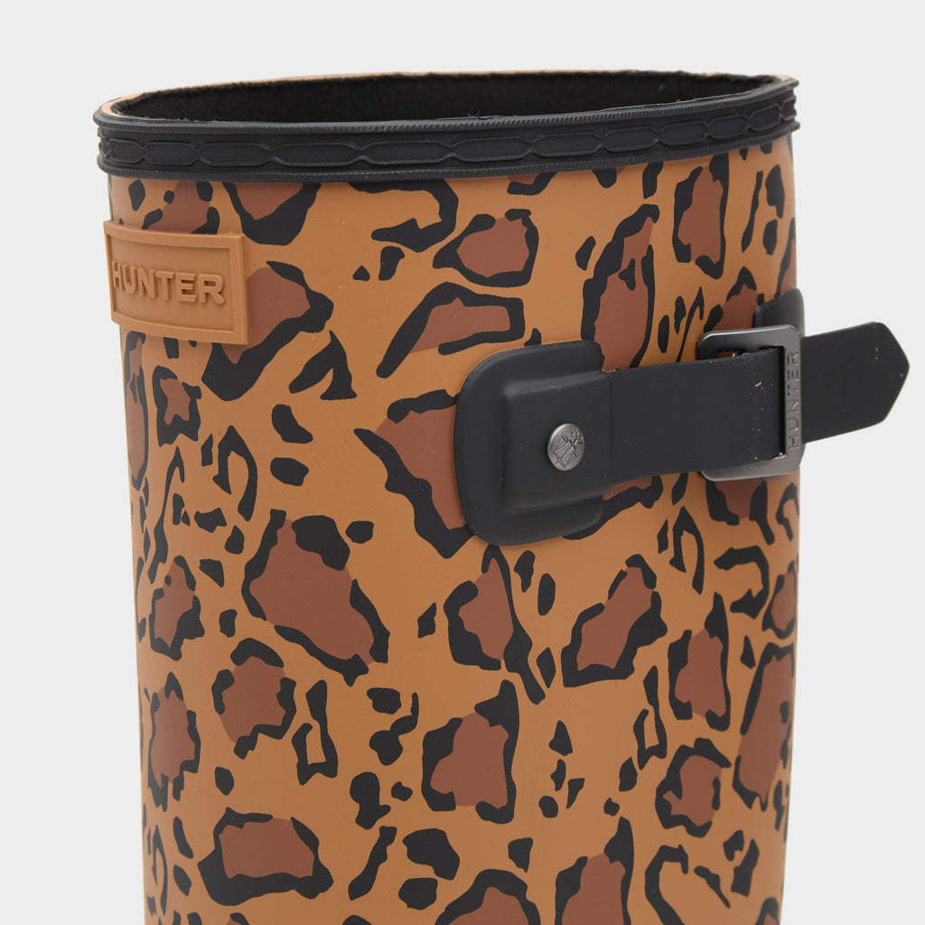 Womens Refined Tall Leopard Print Wellington Boots Rich Tan/Saddle