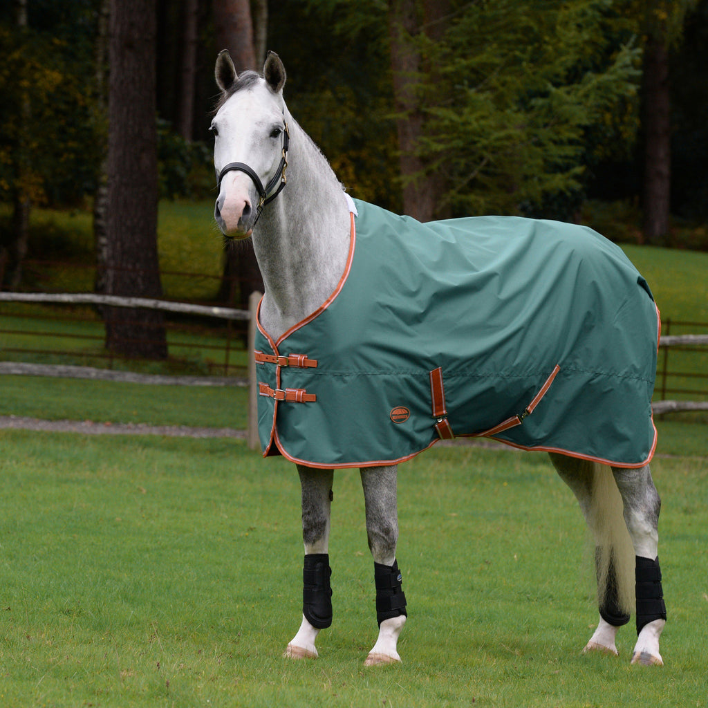 ComFiTec Tyro Standard Neck Medium Weight 200g Turnout Rug Green/Burn Orange/White