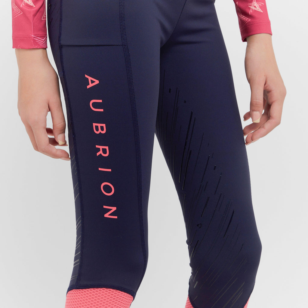 Young Rider Rhythm Mesh Riding Tights Navy