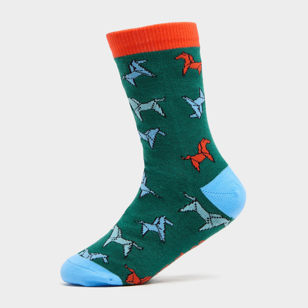 Kids Ankle Socks Green Horse