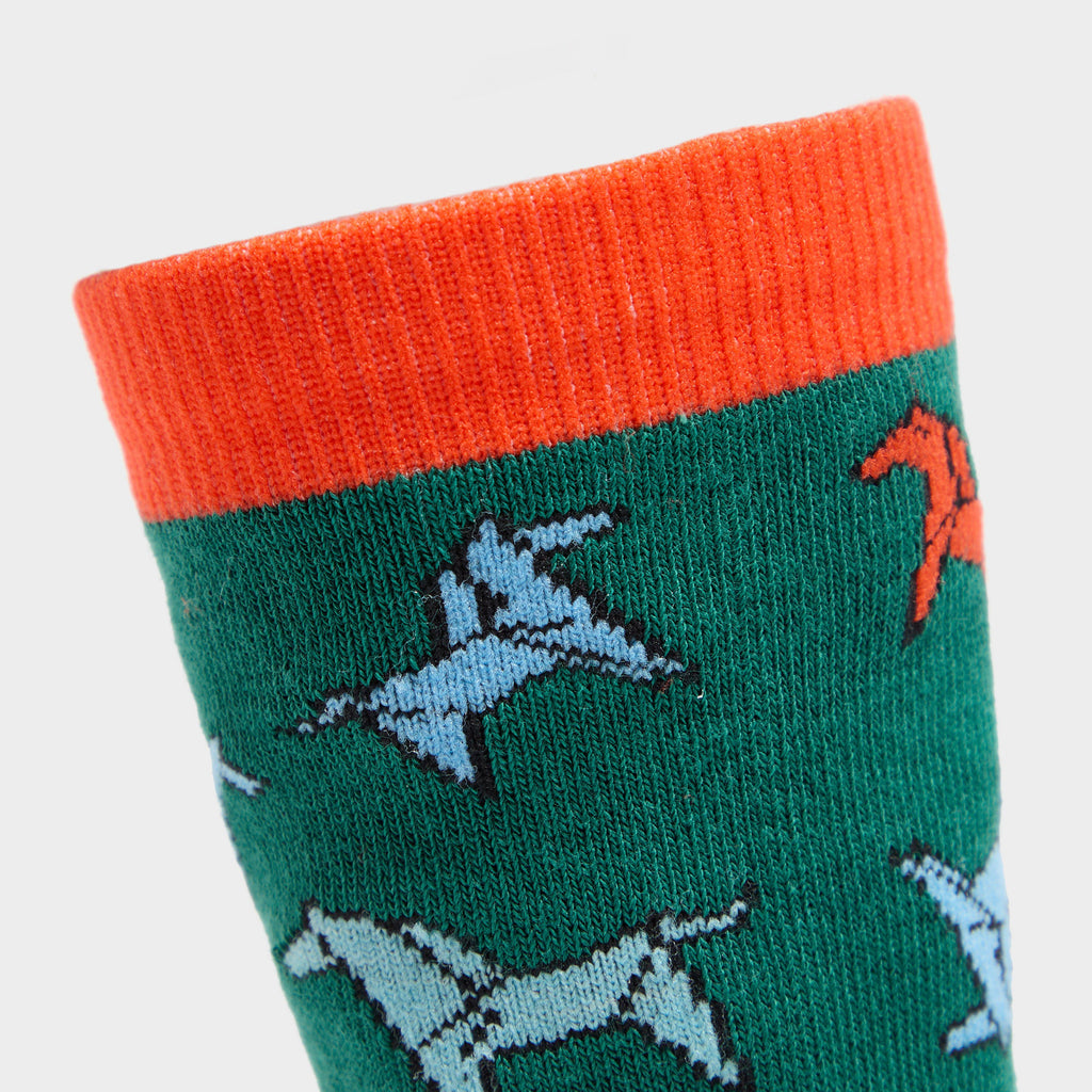 Kids Ankle Socks Green Horse