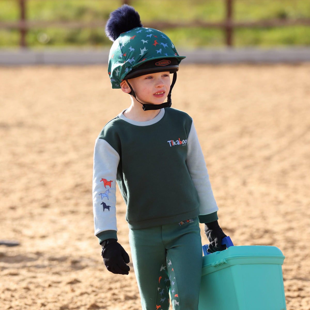 Kids Hat Cover Green Horse