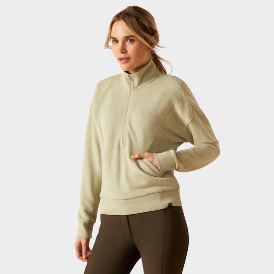 Womens Friday Cotton 1/2 Zip Sweatshirt Heather Laurel Green