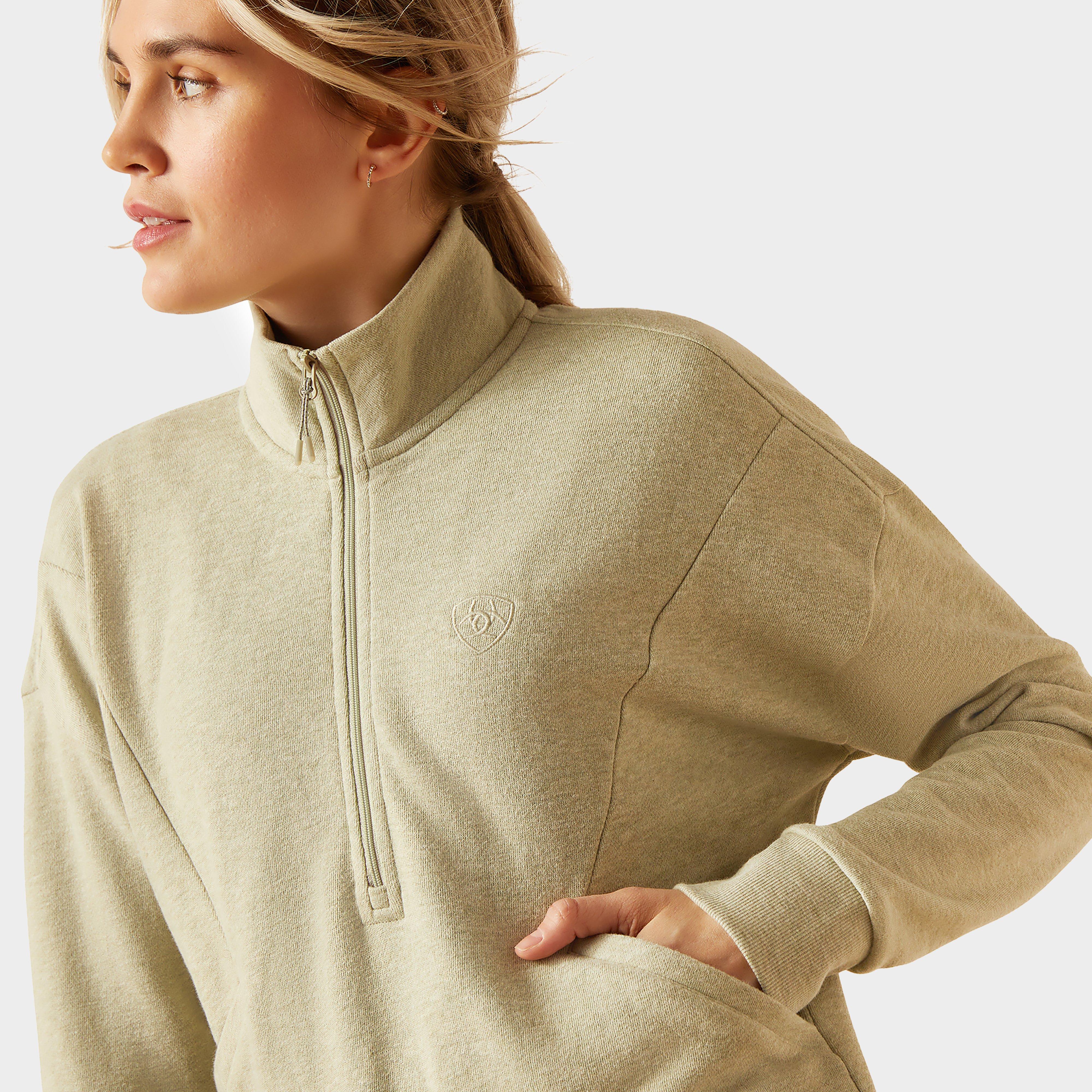 Womens Friday Cotton 1/2 Zip Sweatshirt Heather Laurel Green