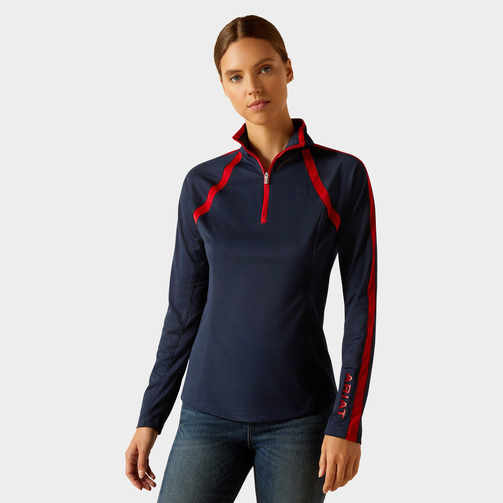 Womens Sunstopper 3.0 1/4 Zip Base Layer Navy/Red