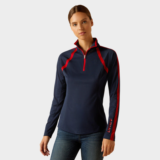 Womens Sunstopper 3.0 1/4 Zip Base Layer Navy/Red