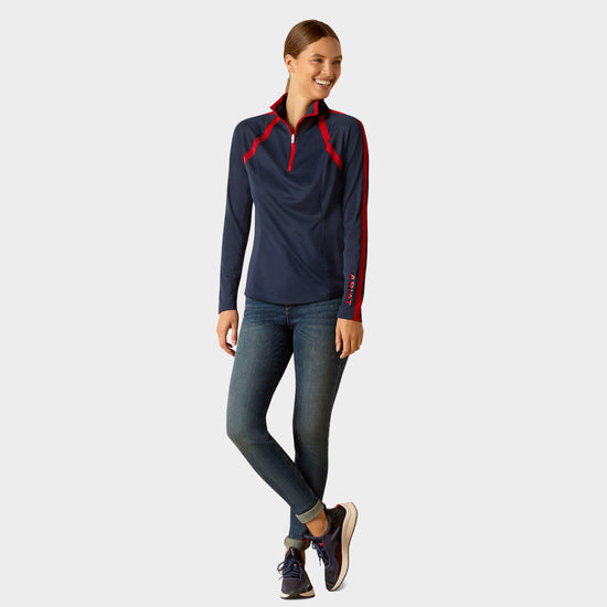 Womens Sunstopper 3.0 1/4 Zip Base Layer Navy/Red