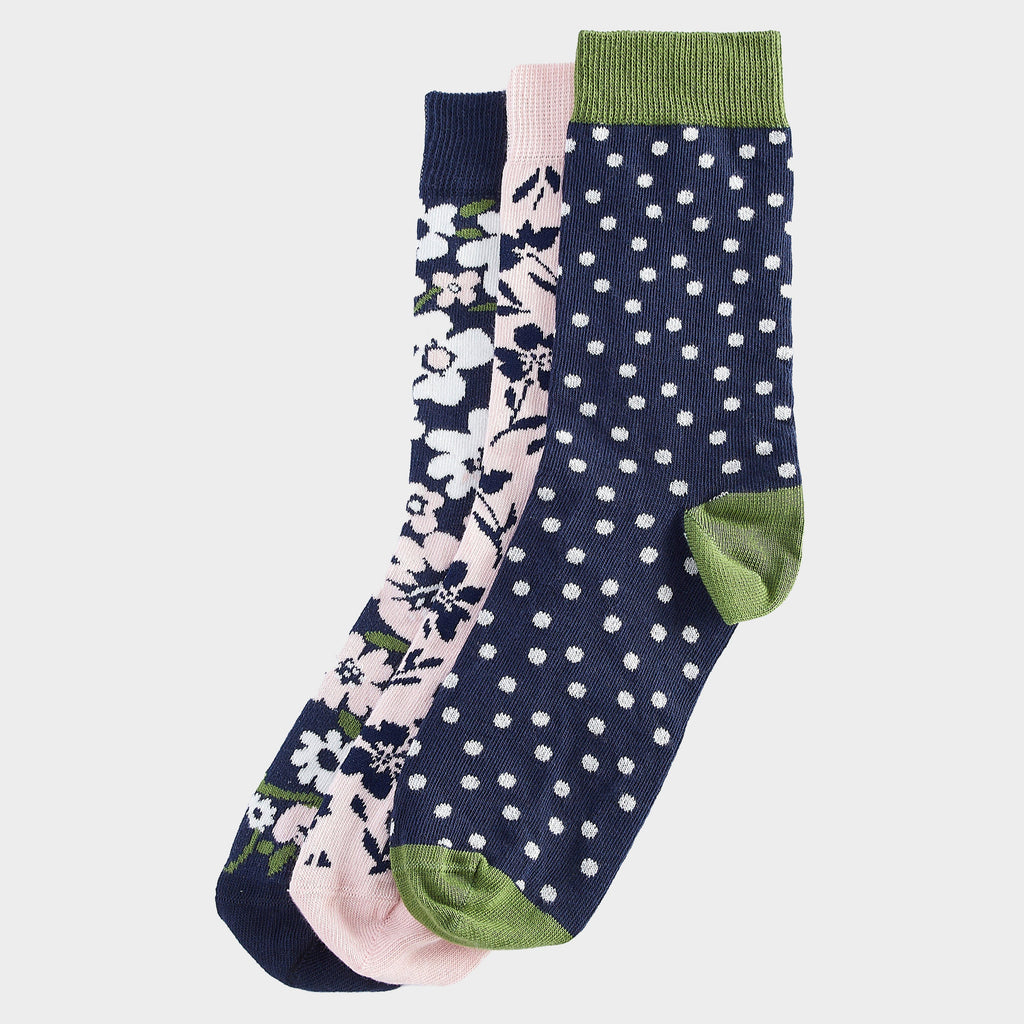 Womens  Floral Sock Gift Set Navy/Pink