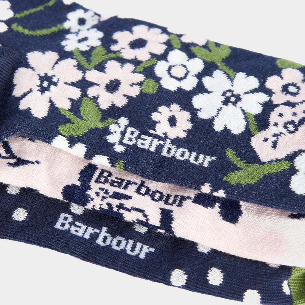 Womens  Floral Sock Gift Set Navy/Pink