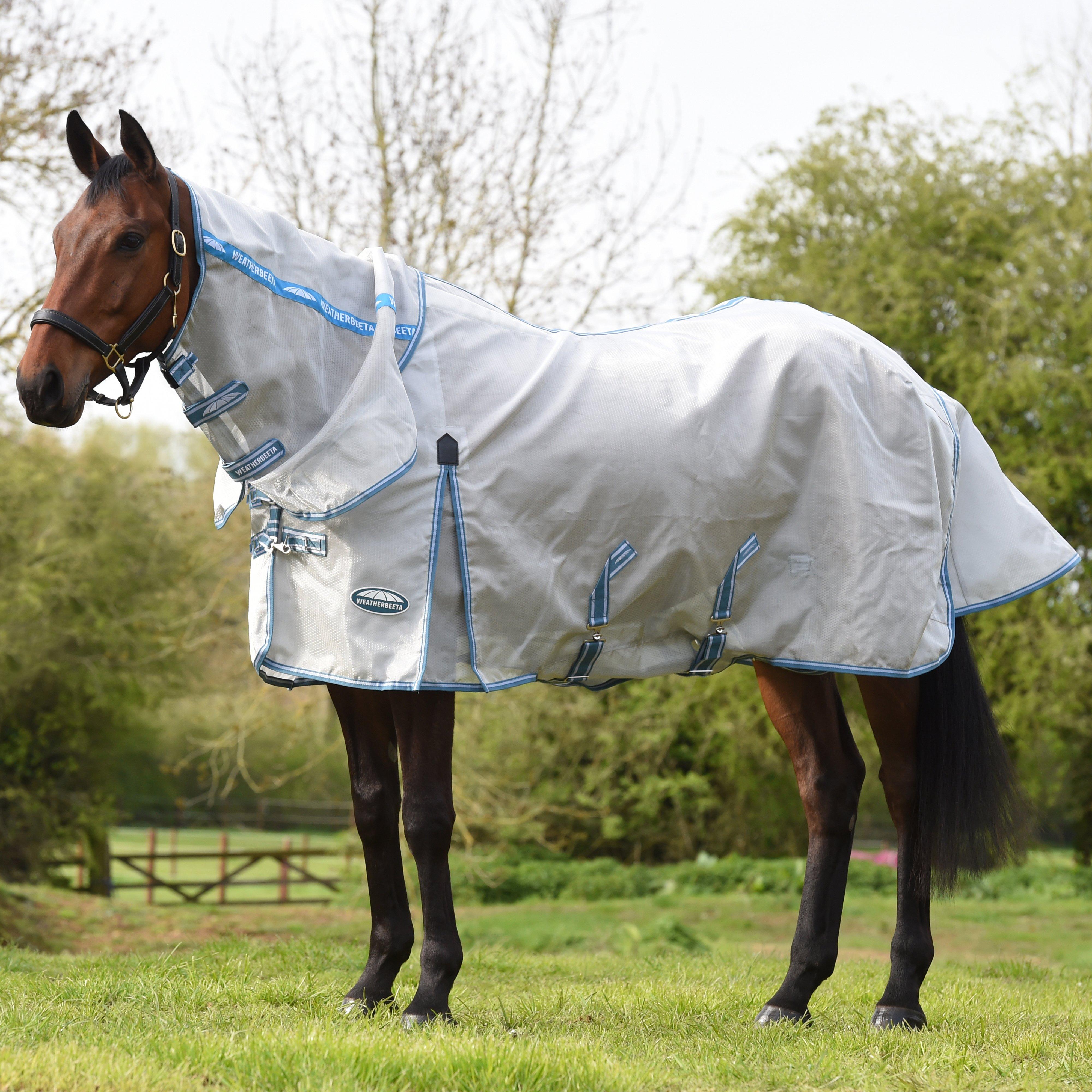 ComFiTec Hexi Shield Combo Neck Fly Rug Silver/Teal Blue