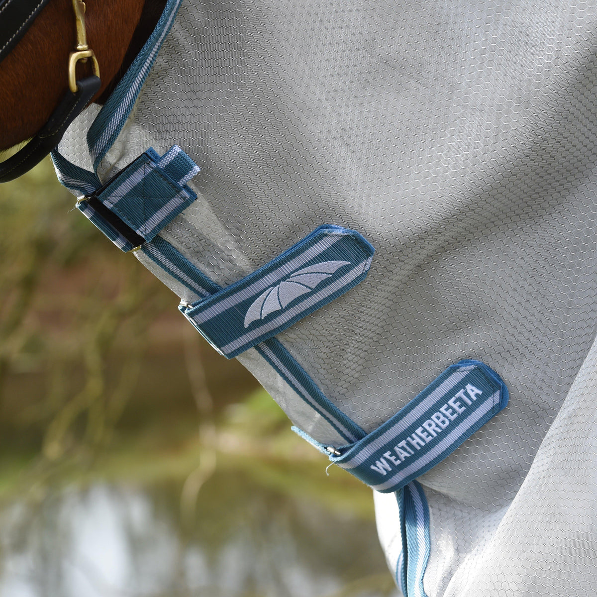 ComFiTec Hexi Shield Combo Neck Fly Rug Silver/Teal Blue